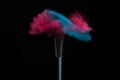 Blue and pink makeup on powder brush hit in a mixed cloud Royalty Free Stock Photo