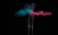 Blue and pink makeup powder brushes hit together in mixed cloud Royalty Free Stock Photo