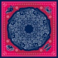 Blue and pink marine bandana square patern design.