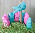 Easter bunny marshmallow peeps on stripper pole,