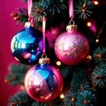 Blue and pink modern Christmas tree ornaments