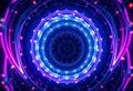 Blue and pink neon circles, kaleidoscopic pattern Royalty Free Stock Photo