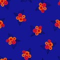 Blue pink orange floral pattern seamless. Bright hand painted flowers on royal blue background. Repeating modern Ditsy fashion Royalty Free Stock Photo