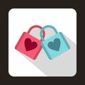 Blue and pink padlocks with heart icon, flat style Royalty Free Stock Photo