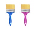 Blue and pink paintbrush, paint brush, isolated on white background