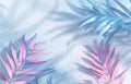 Blue and Pink Palm Tree Leaves on White Background