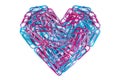 Blue and pink paper clips arranged in heart shape Royalty Free Stock Photo