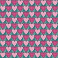 Blue and pink pattern patchwork heart valentine in retro style on white background. Vector seamless tribal pattern