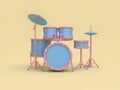 Blue-pink radio drum set cartoon style soft yellow minimal background 3d rendering