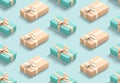 Blue and pink rectangular christmas gift box pattern seamless mockup