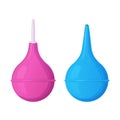 Blue and pink rubber enema or clyster. Medical cleaning body detox tool.
