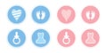 blue and pink set of baby icons feet footprint stroller bear and pacifier Royalty Free Stock Photo