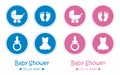 blue and pink set of baby icons feet footprint stroller bear and pacifier Royalty Free Stock Photo