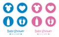 blue and pink set of baby icons feet footprint stroller bear and pacifier Royalty Free Stock Photo