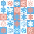 Blue pink snowy christmas background, decorative illustrations seamless pattern, square with snowflake, repeat vector illustration