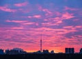 blue and pink sunrise over Moscow city Royalty Free Stock Photo