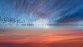 Blue pink sunset on cloudy sky yellow clouds skyline ,water sea reflection beautiful landscape background summer nature