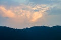 A blue pink sunset sky over Tibetan Buddhist stupa temple on the mountain Royalty Free Stock Photo