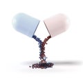 Blue pink transparent pill open with scatter drug Royalty Free Stock Photo