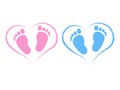 Blue pink vector baby footprints silhouette print design Royalty Free Stock Photo