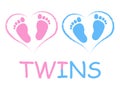 Blue pink vector baby footprints silhouette print design Royalty Free Stock Photo