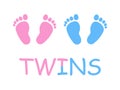 Blue pink vector baby footprints silhouette print design Royalty Free Stock Photo