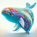 Blue and pink whale isolated on white background. 3d illustration. Generative AI Royalty Free Stock Photo