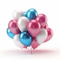 blue pink and white balloons floating on a white background