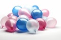 blue pink and white balloons on a white back ground