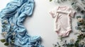 blue, pink, or white bodysuit without labels against a white background, evoking the serene ambiance of the beach and