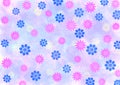 Blue, Pink and Yellow Flowers Pattern in Pink and Blue Watercolor Background Royalty Free Stock Photo