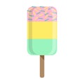 Blue, Pink And Yellow Ice-Cream Bar On A Stick, Colorful Popsicle Isolated Cartoon Object