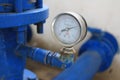 Blue Pipe with Hydrant Pressure Gauge