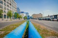 Blue pipes at the street of Berlin city Royalty Free Stock Photo