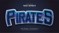 Blue Pirates Text in E-sport Style with Curved Effect. Editable Text Style Effect