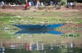 A blue pirogue on the river Niger Royalty Free Stock Photo