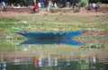 A blue pirogue on the river Niger