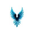 Blue pixel wings. Wings for game design ice style. Angel wings vector icon. Wings texture for games. Flight logo with wings vector Royalty Free Stock Photo