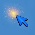 Blue Pixelated Cursor Arrow and Yellow Spark Explosion pointer mouse Royalty Free Stock Photo