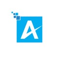 letter A blue pixelated logo design vector