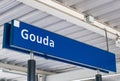 Blue place sign saying Gouda