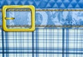 Blue plaid texture with golden belt abstract with love text Royalty Free Stock Photo