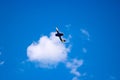 blue plane flying against a blue sky