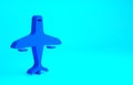 Blue Plane icon isolated on blue background. Flying airplane icon. Airliner sign. Minimalism concept. 3d illustration 3D Royalty Free Stock Photo