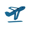 Blue Plane takeoff icon isolated on transparent background. Airplane transport symbol.