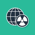 Blue Planet earth and radiation symbol icon isolated on green background. Environmental concept. Vector Royalty Free Stock Photo
