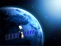 Blue planet earth and satellite in space Royalty Free Stock Photo