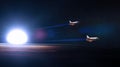 Blue planet Earth. Space shuttles taking off on a mission. Royalty Free Stock Photo