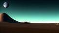 A blue planet in space. A bright horizon in the desert. Fantasy world. Generated AI.