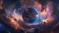 Blue Planet in Vibrant Nebula Space Scene Royalty Free Stock Photo